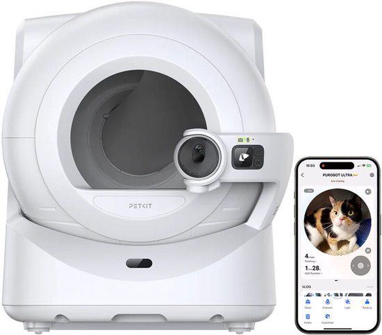 PETKIT Purobot Ultra automatische kattenbak met AI-camera en automatische afvalverpakking, wit, 56x46x60 cm