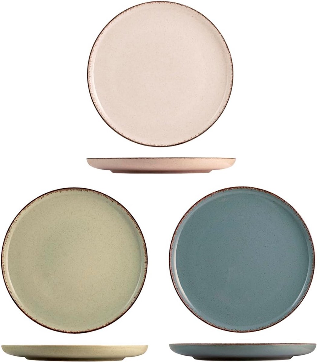 Set van 4 Platte Porseleinen Borden Cm 27 Pastelkleuren