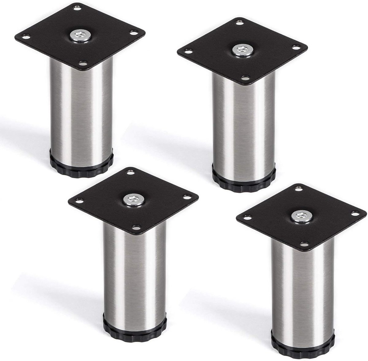4x Ronde RVS Meubelpoten 120mm Hoogte Verstelbaar Geborsteld Metaal