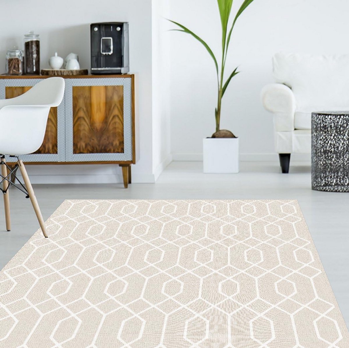 Hexagon Sepia Vinyl Vloerkleed 133x200 cm - Moderne Vloerbedekking
