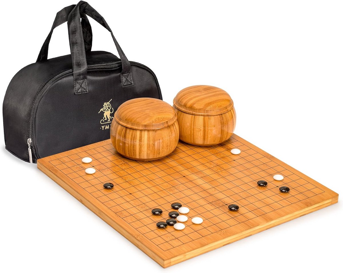 Bamboe Go Spel Set met Dubbelzijdig Bord, Convexe Stenen en Schalen