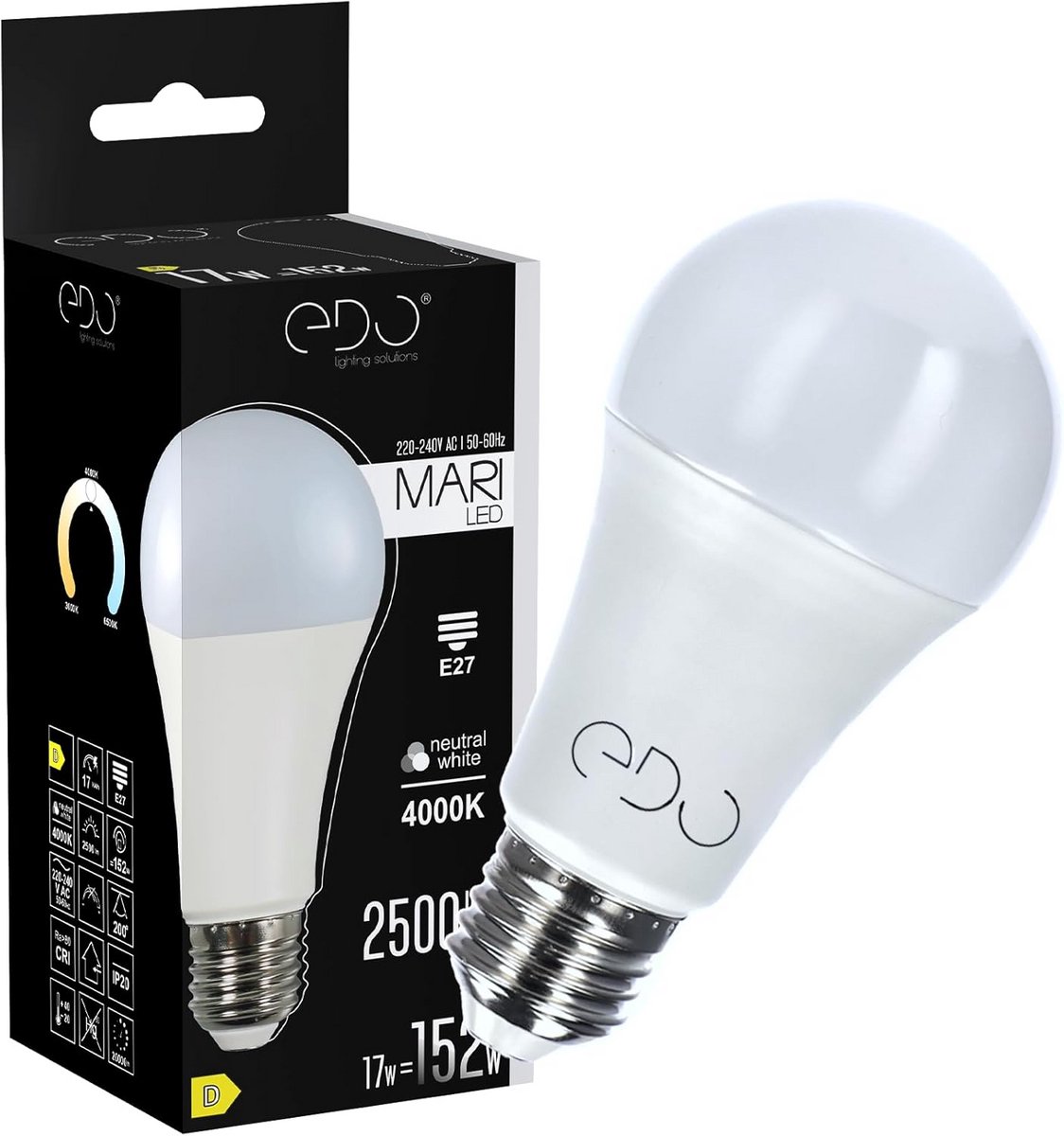 LED Gloeilamp E27 17W 4000K Neutraal Wit 2500 Lumen Spaarlamp