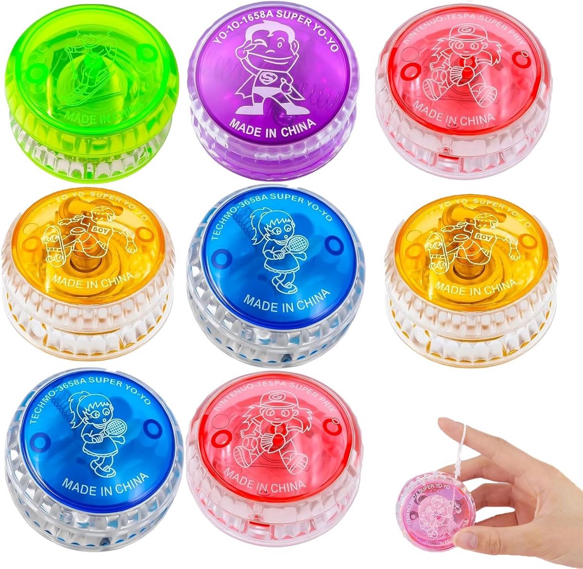 8-pack Klassieke Yo-Yos voor Kinderen en Volwassenen - Stimuleert Motoriek en Plezier