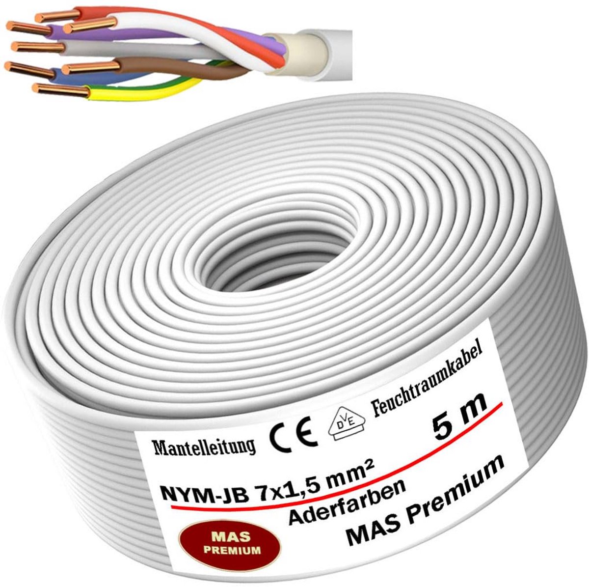 Installatiekabel voor Vochtige Ruimtes 7x1,5 mm² Flexibele Stroomkabel