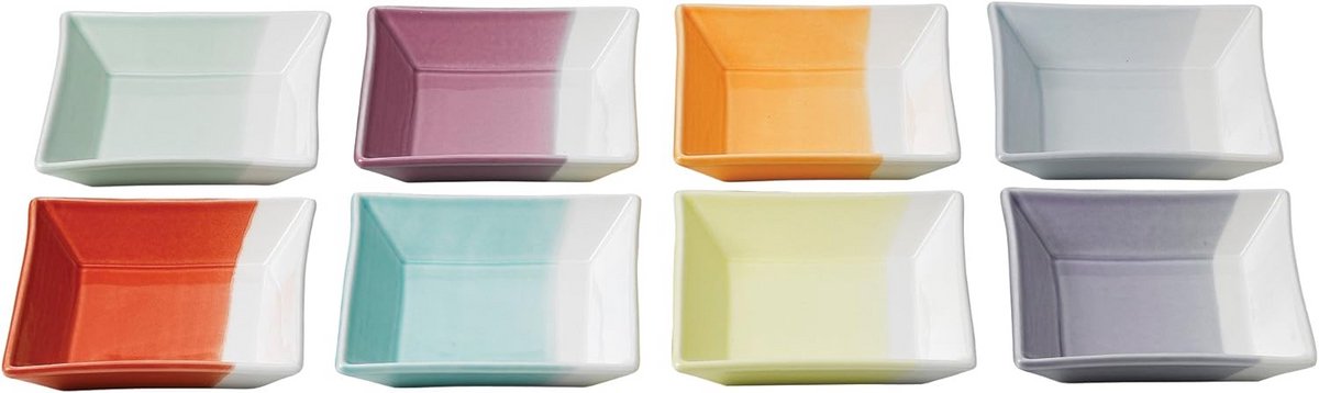 Set van 8 Vierkante Porseleinen Dienbladen in Kleuren Set