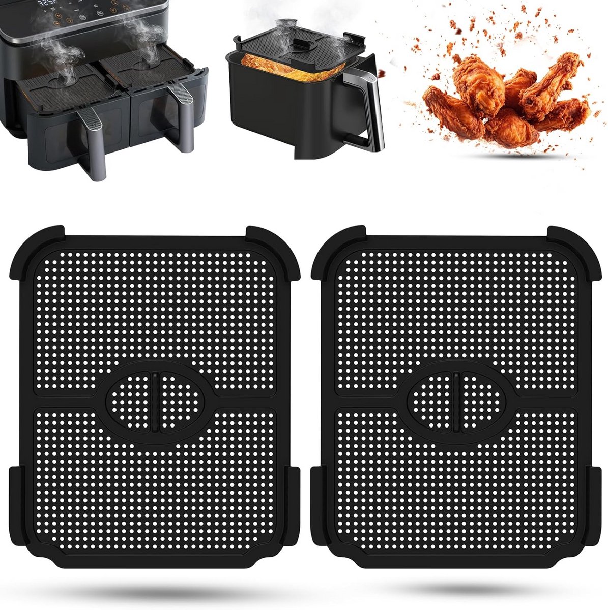 2 Stuks Antiaanbakmatten voor Airfryer, Hittebestendige Siliconen Beschermhoezen