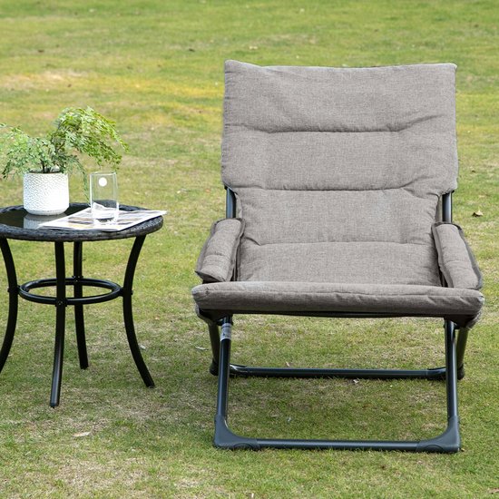 REDOM - Opvouwbare Ligstoel - Afneembaar Kussen - Met Handgreep - Staal - Grijs - 66 X 94 X 79 Cm