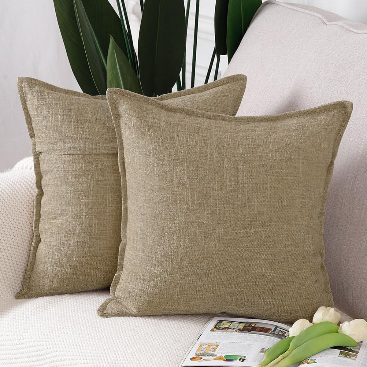 Set van 2 Linnen Kussenslopen 50x50 cm Taupe voor Sofa en Slaapkamer