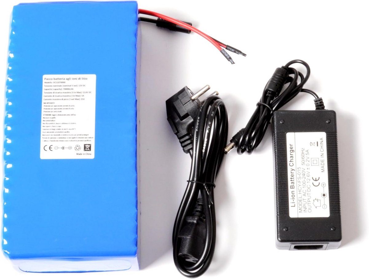 Oplaadbare Lithium Accu 12V 70Ah met BMS en Oplader