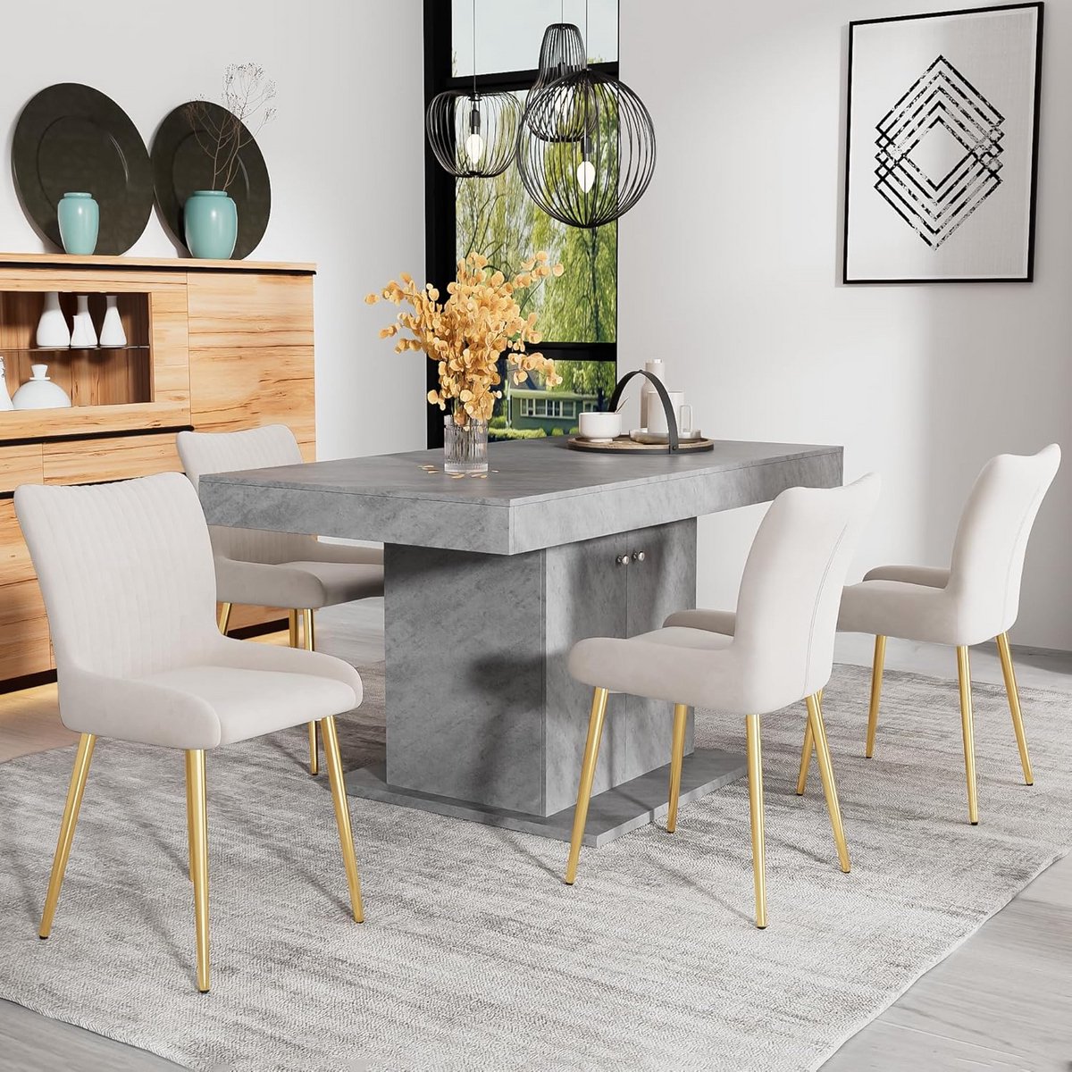 Luxe Fluvelen Eetkamerstoelen Set van 4 Beige met Gouden Metalen Poten