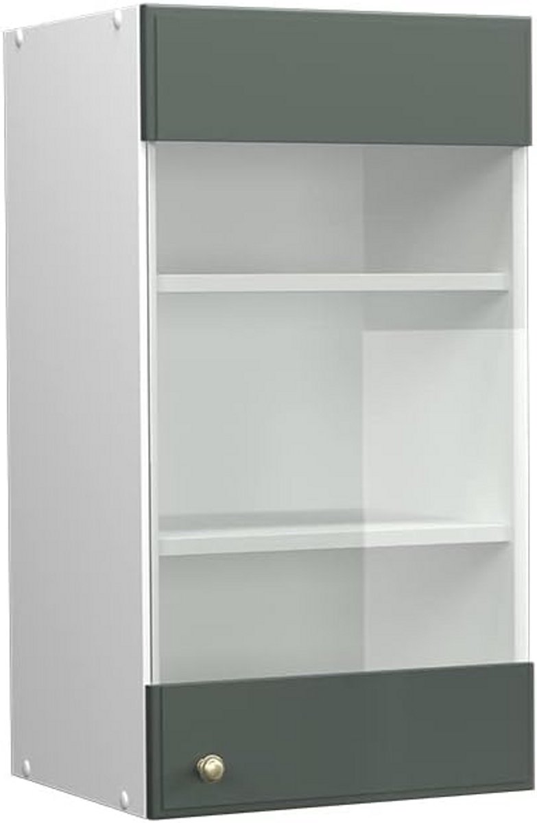 Glazen Hang-/Wandkast Keuken 40 cm Landhuis Stijl Groen/Wit