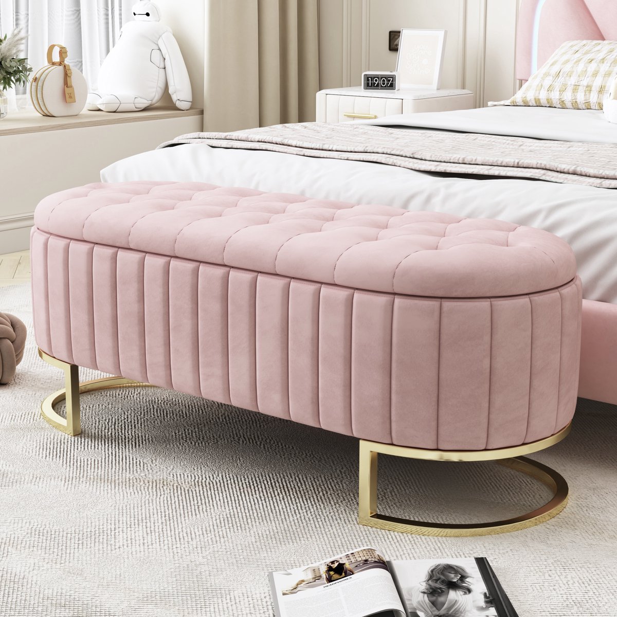 PHOEBE CAT Bedbank - Met opbergruimte - 120 x 40 cm - Gewatteerd schoenenbank - Velvet - R
