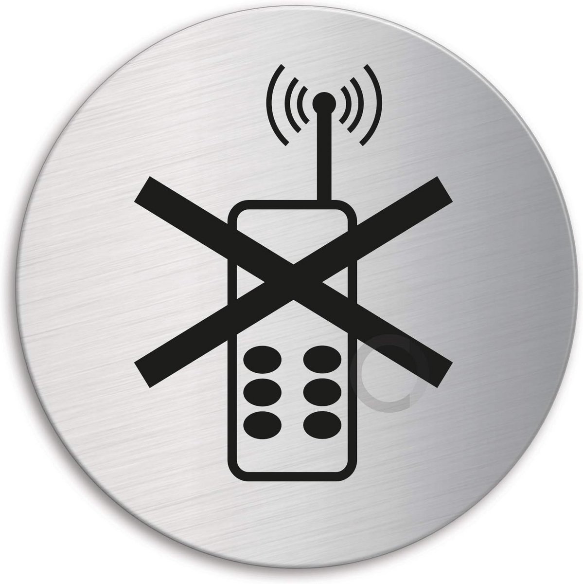 Ronde Sticker Geen Mobiele Telefoons Toegestaan Deurbord Ø 75 mm RVS