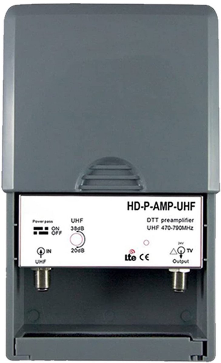 Verstelbare TV Voorversterker voor DVB-T/T2 UHF Antenne Signaal (15-38 dB)