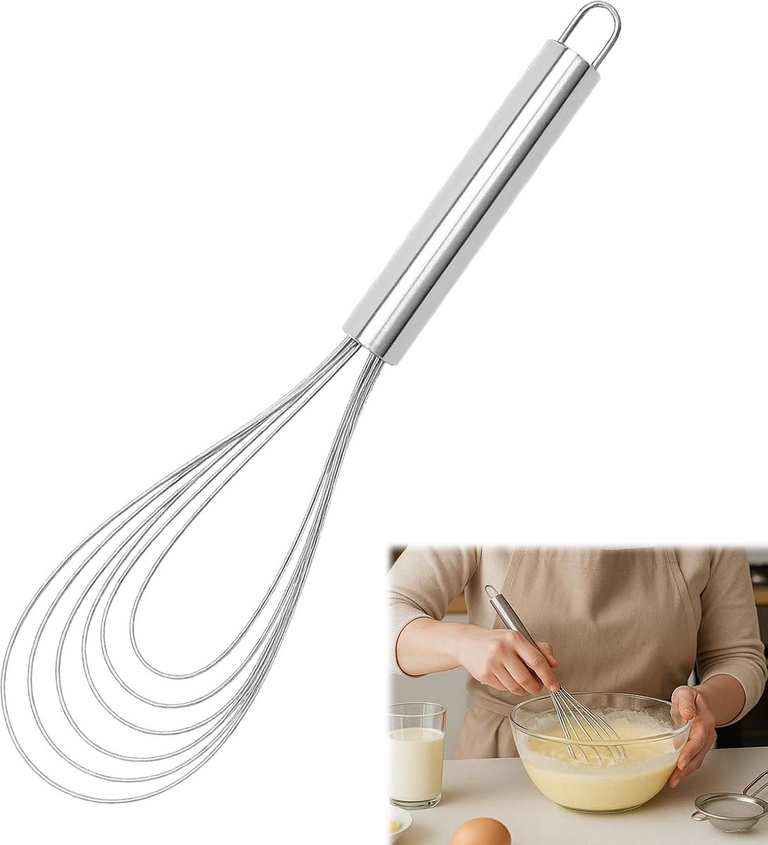 Platte Garde Roestvrij Staal 26 cm - Handmatige Eierklopper voor Beslag en Sauzen