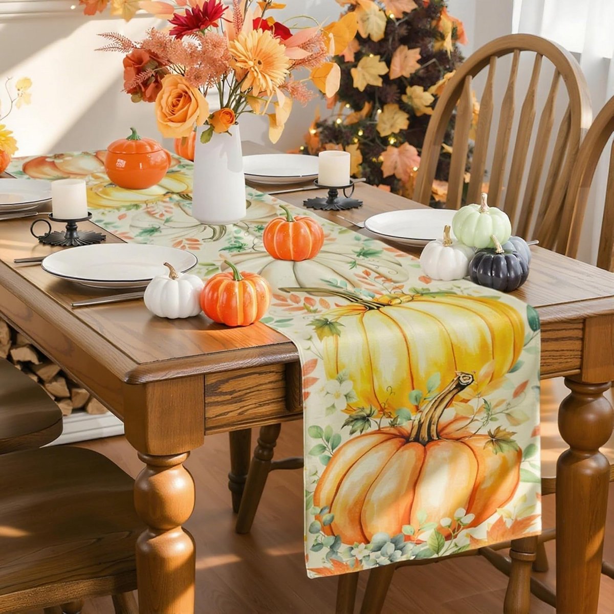Lange Tafelloper Herfst Pompoen & Eucalyptus Decoratie 40x180 cm