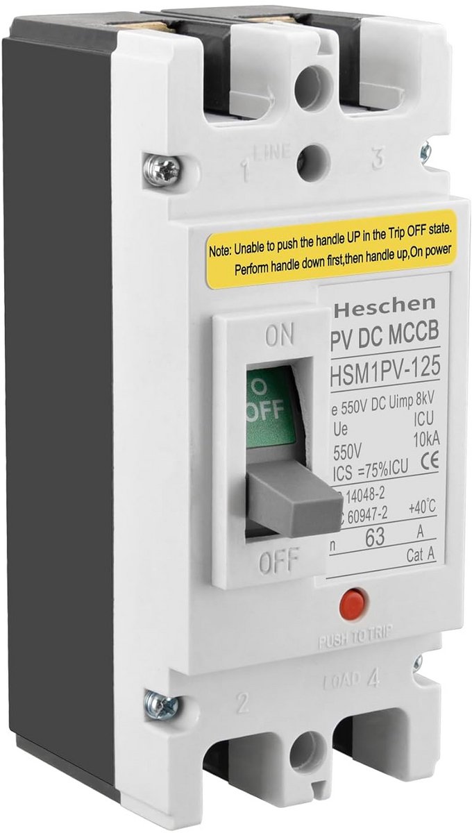 2-polige DC stroomonderbreker 63A 550V voor PV zonnepanelen en netwerken