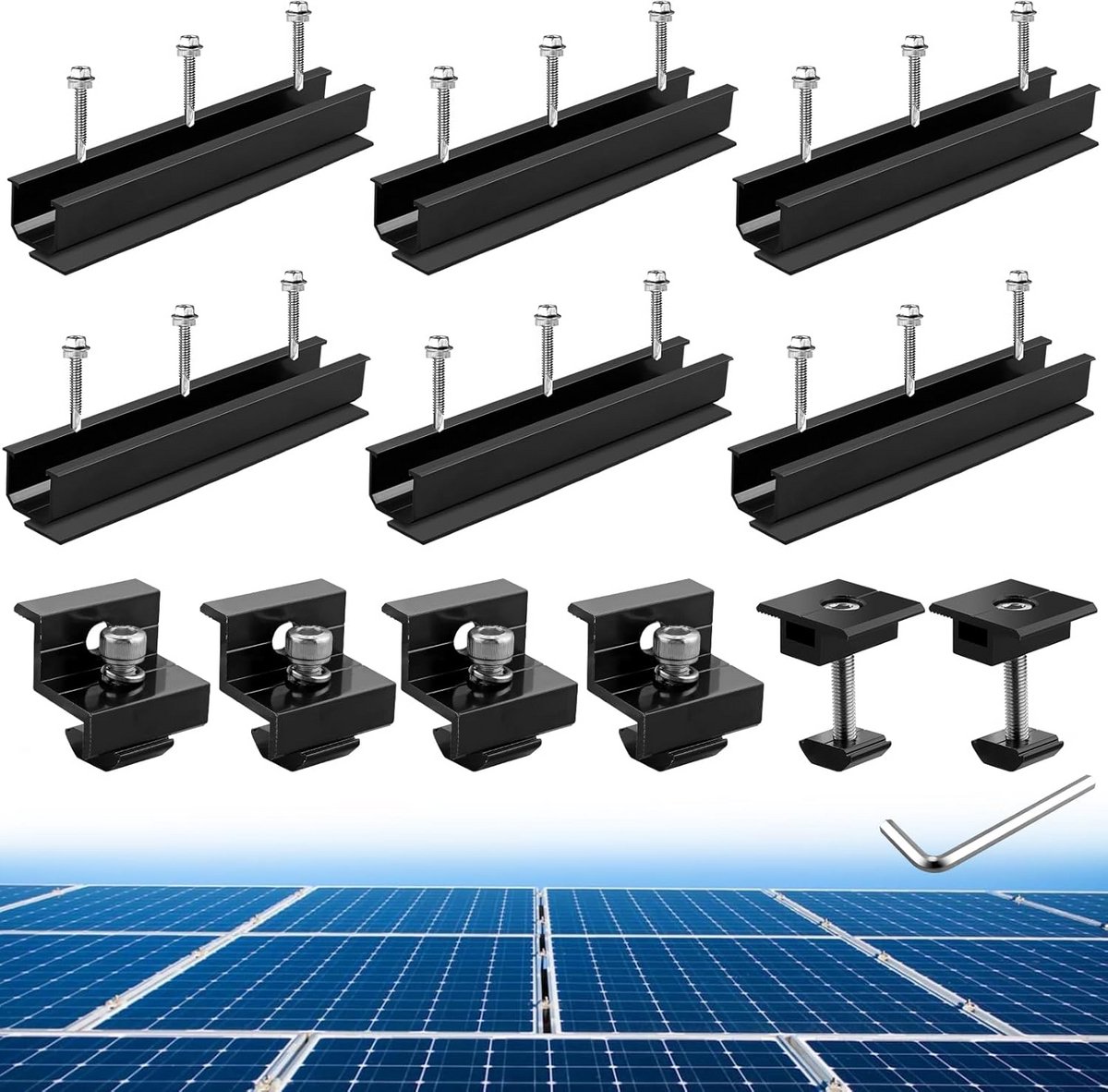 Anbte Set with 6 Holders for Solar Panel 30mm/35mm e morsetto central 200*25mm Silver/Black (Black-Z/T bracket, 200*25mm)