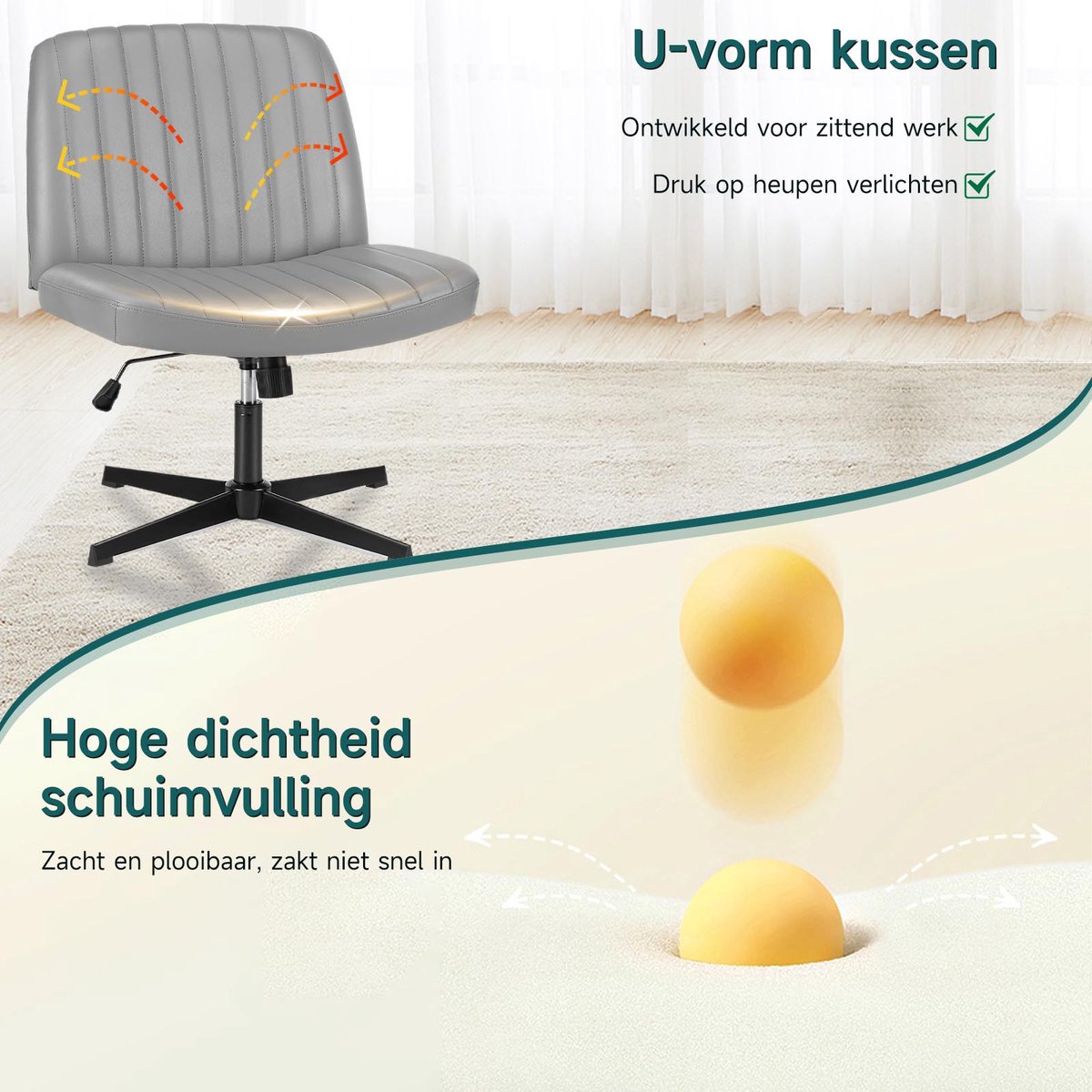 Hengjian Bureaustoel Draaistoel Hoogte Verstelbaar Grijs - afbeelding 3