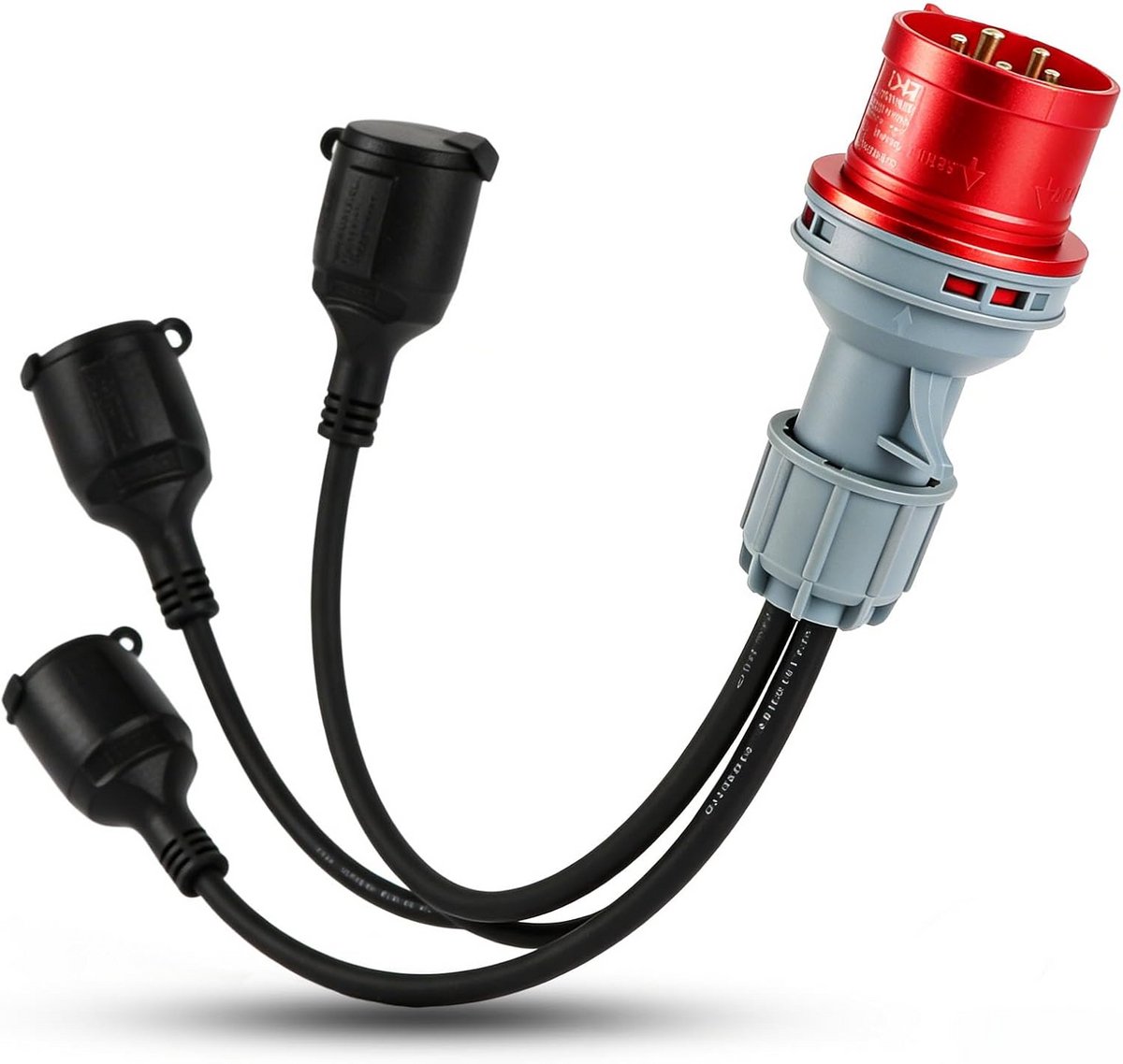 CEE Verloopkabel 400V 16A 5-polig naar 3x230V Sterkstroomverdeler