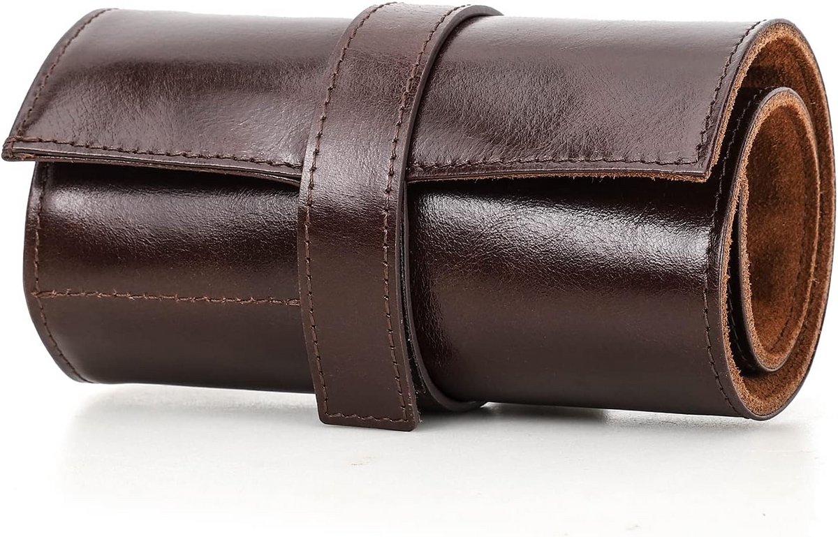 Leren Horlogekoffer voor Reizen - Cilindervorm Beschermhoes voor 6 Horloges