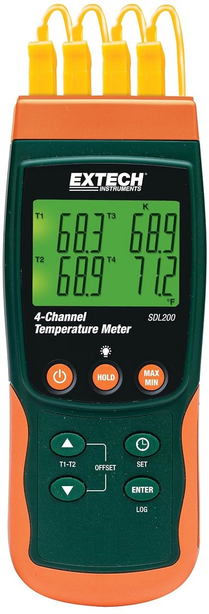 Vierkanaals Temperatuur Logger met SD-kaart en Universele Sondes