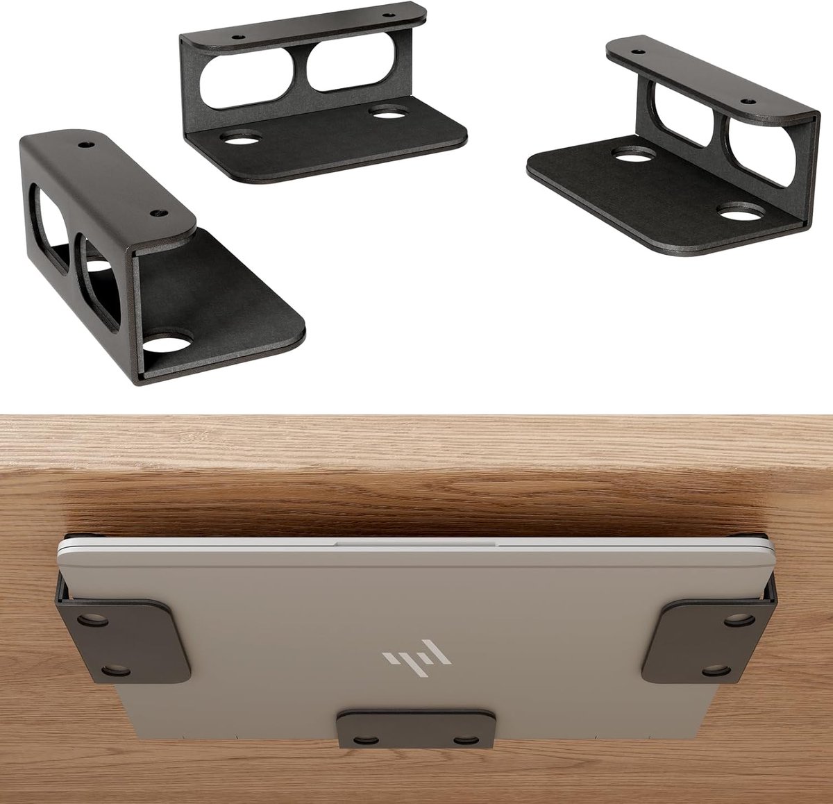 longziming -Opbergrek Voor Onder Het Bureau - Laptophouder - Draagvermogen Tot 5 Kg / Flexibele Driehoekige Configuratie - 3 Stuks - Zwart