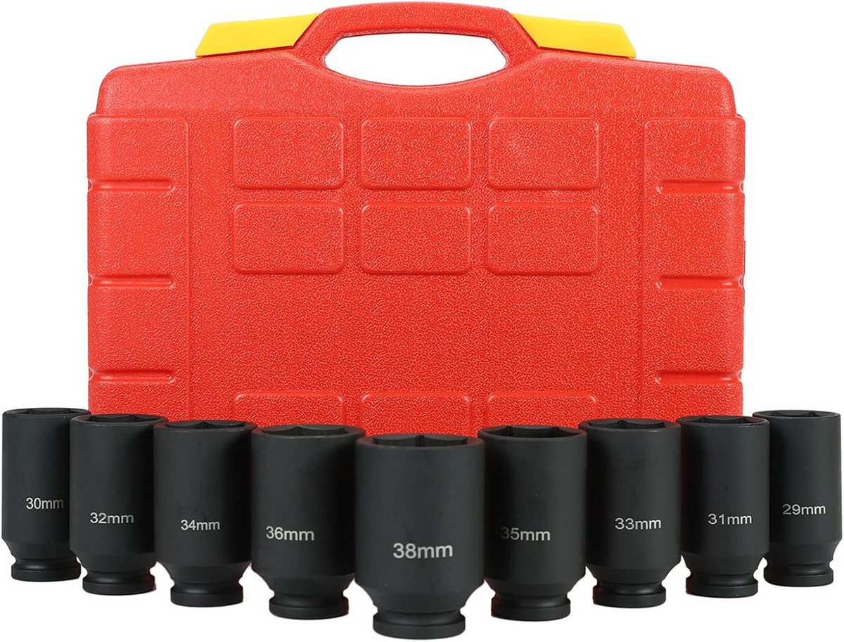 9-delige Diepe Slagsleutel Set 1/2" Aandrijving Metrisch (29-38mm) voor Wielbouten