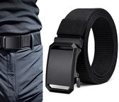 Heren Canvas Riem Zwart – 120 cm – Automatische Gesp – Nylon Casual & Outdoor Riem – 3,8 cm Breed
