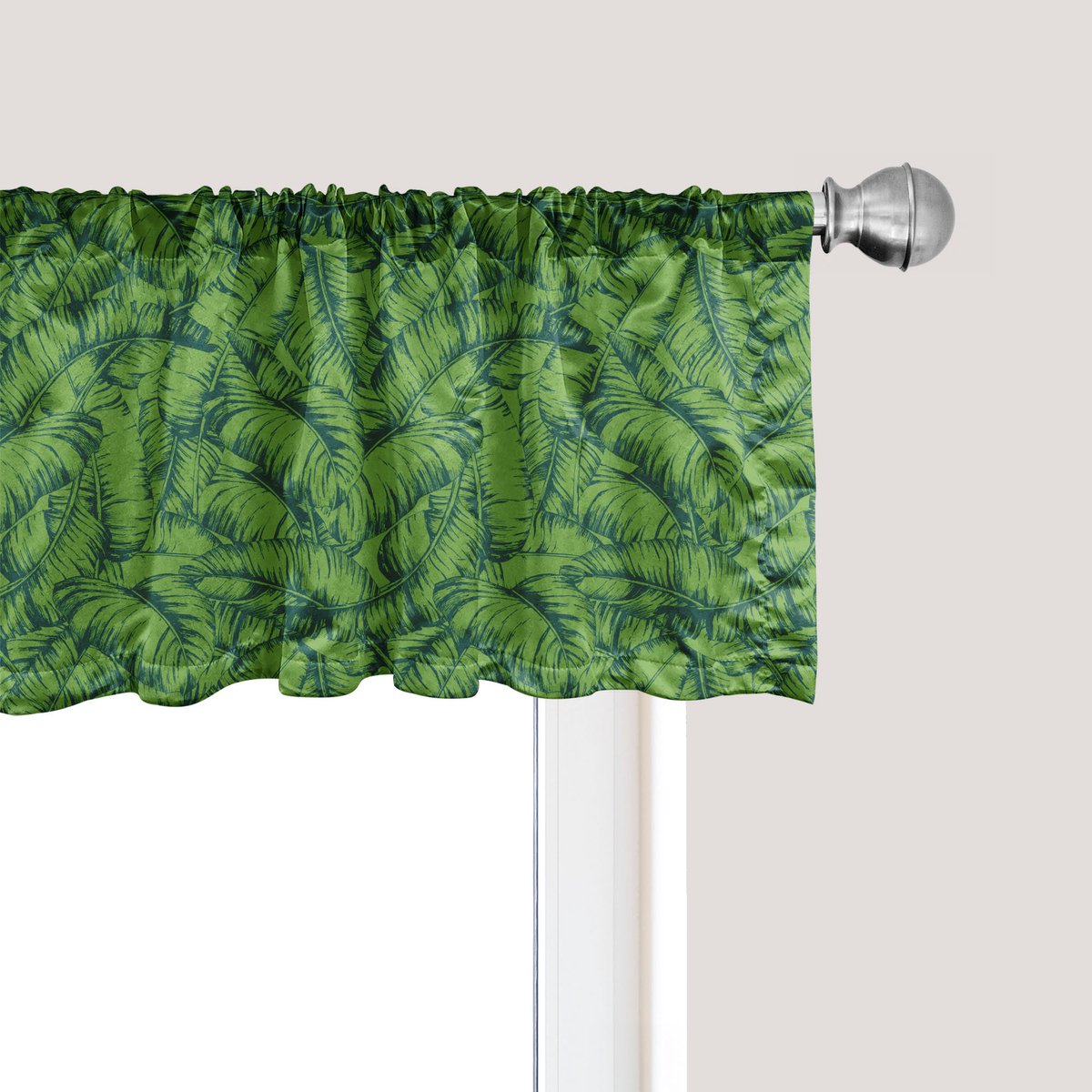 ABAKUHAUS Exotische raamvalance, gordijnvalance voor keuken en slaapkamer met tunnelzoom, 137 cm x 30 cm, varen groen jagersgroen