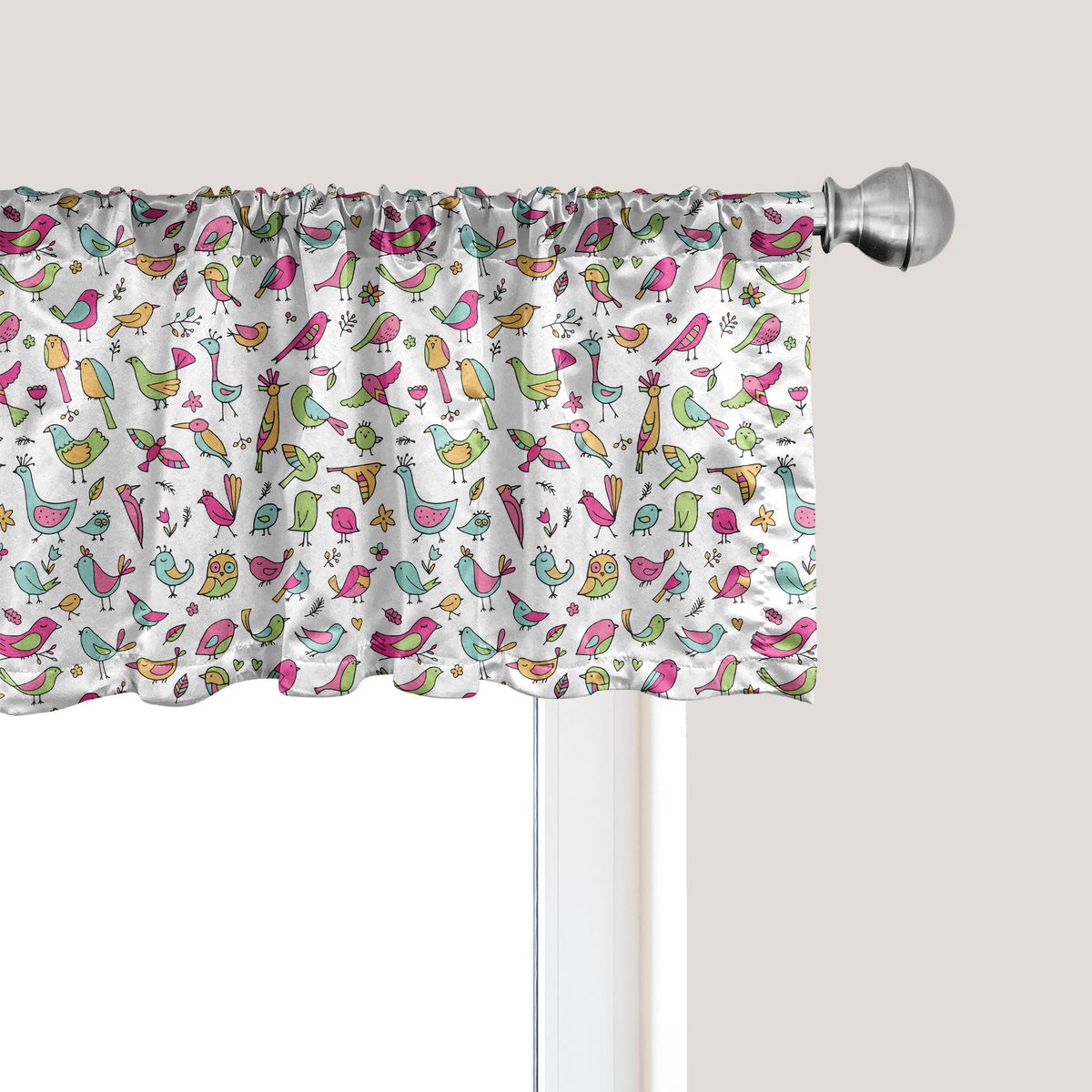 ABAKUHAUS Vogels Raamvalletje, Gordijnvalletje voor Keuken en Slaapkamer Decoratie met Tunnelzoom, 137 cm x 45 cm, Multicolor
