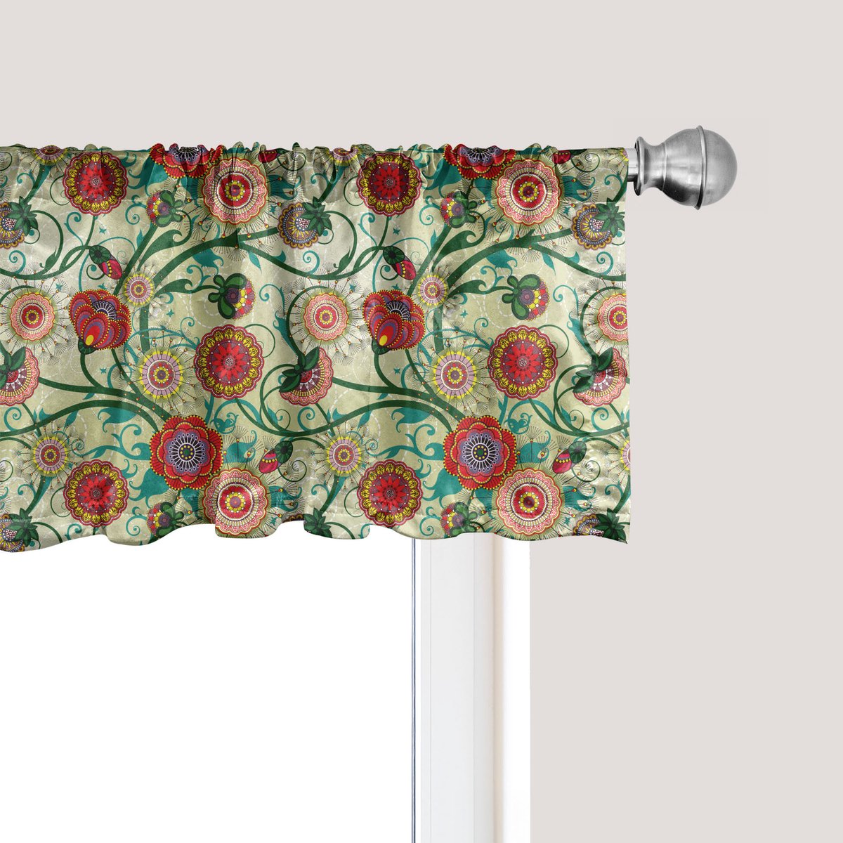 ABAKUHAUS Bloemenpatroon Raamvalletje, Gordijnvalletje voor Keuken en Slaapkamer met Tunnelzoom, 137 cm x 45 cm, Multicolor