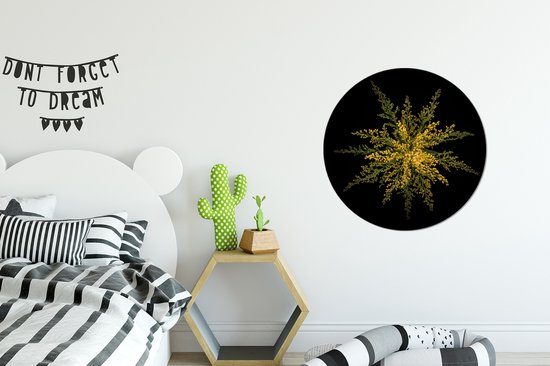 Cercle de papier peint - Une fleur tige d'or sur fond noir - 50x50 cm - Cercle de mur - Autocollant - Sticker papier peint