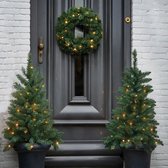 Décoration de porte d'entrée de Noël complète Set de sapins de Noël et guirlande de Noël avec lumière - Ensemble complet - Sapins de Noël et guirlande