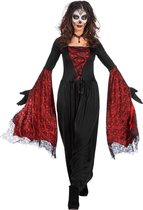 Wilbers - Vampier & Dracula Kostuum - Vleermuisjurk Cruella De Los Muertos Vrouw - rood,zwart - Maat 42-44 - Halloween - Verkleedkleding