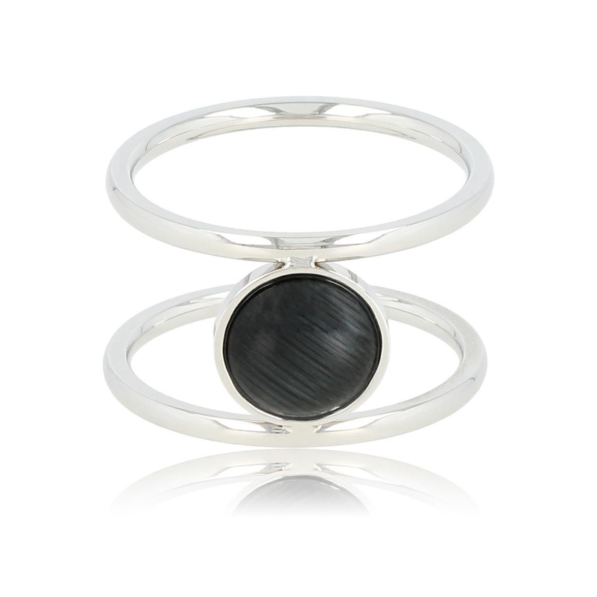 My Bendel - Dubbele ring - met zwarte cateye steen - Unieke ring met mooie cateye steen - Met luxe cadeauverpakking
