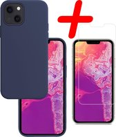 iPhone 13 Hoesje Siliconen Met Screenprotector - iPhone 13 Case Met Screenprotector Donker Blauw - iPhone 13 Hoes - Donkerblauw