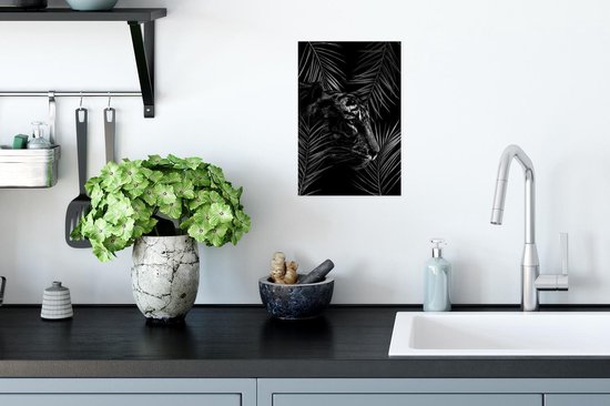 Affiche Tigre entre les branches - noir et blanc - 20x30 cm