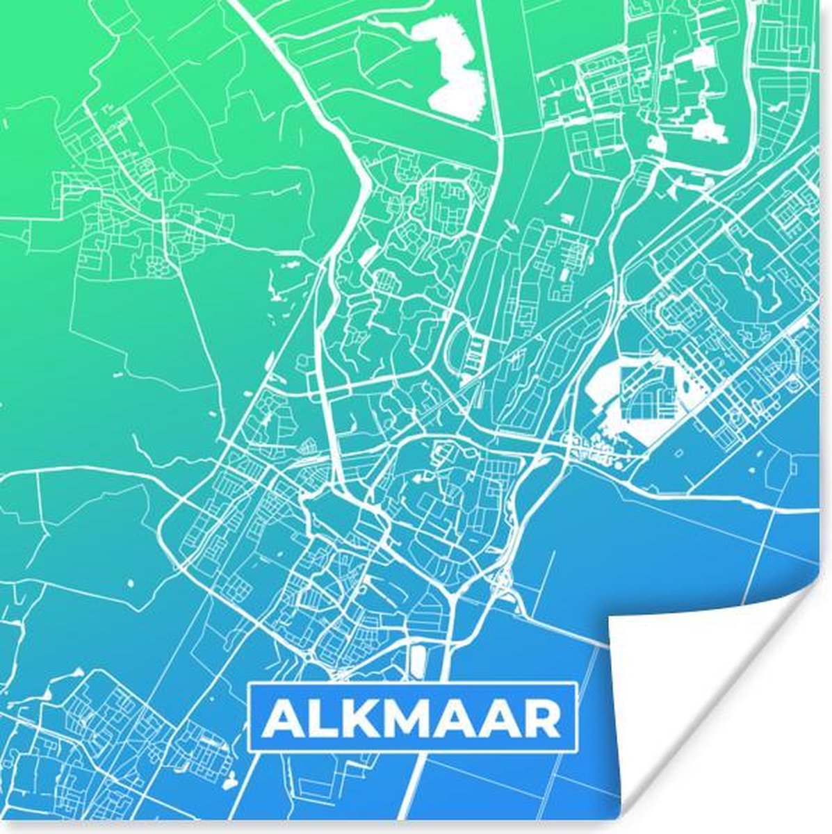 Poster Stadskaart Alkmaar Nederland Blauw 100x100 cm XXL
