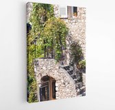 Canvas schilderij - Old stone house with side staircase overgrown by climbing grapevine .  -     1068093191 - 40*30 Horizontal