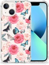 Telefoonhoesje  iPhone 13 Silicone Case met transparante rand Butterfly Roses