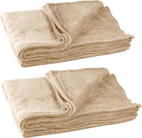 Relaxdays 2 x fleece deken groot - plaid – woondeken - grand foulard  150x200 – beige | bol.com