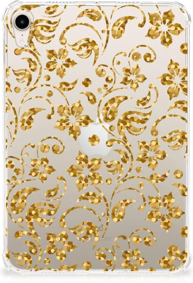 Apple iPad mini 6 (2021) Siliconen Hoesje Gouden Bloemen