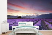 Behang - Fotobehang Zonsondergang boven lavendels - Breedte 360 cm x hoogte 240 cm