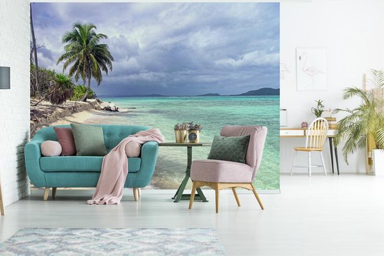 Papier peint photo peint photo Îles de la Bahia - palmier aux eaux vert turquoise des îles de la Baie fotobehang vinyle largeur 295 cm x hauteur 220 cm - Impression photo sur papier peint vinyle (existe en 7 tailles) - chambre/salon/bureau