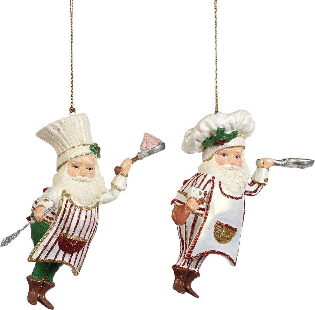 Goodwill M&G Kerstornament - kerstman chef - set van 2 - rood wit - 13cm