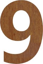 Cortenstaal (plak)huisnummer 9 - Lengte:  15cm - Kleur: Roestkleur