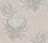 Livingwalls Mata Hari - Natuur behang - Veren met glitters - grijs wit zilver - 1005 x 53 cm