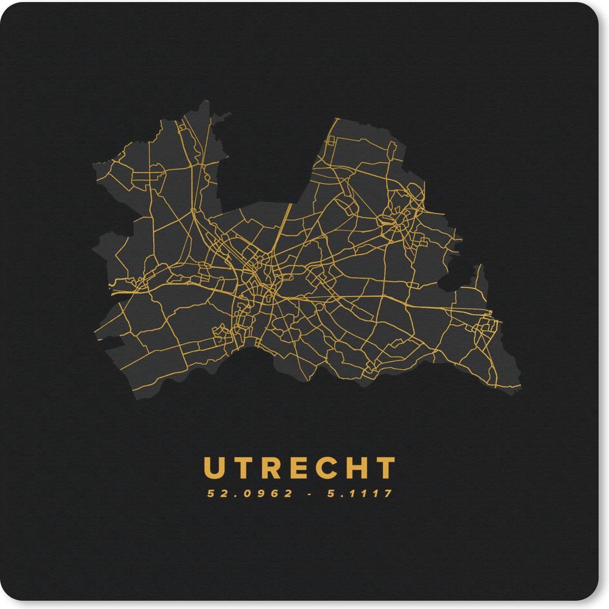 Muismat 30x30 cm - Mousepad Utrecht - Kaart - Nederland - Gold - Muismatten