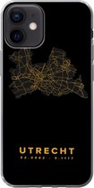 Geschikt voor iPhone 12 hoesje - Utrecht - Kaart - Nederland - Black and gold - Siliconen Telefoonhoesje